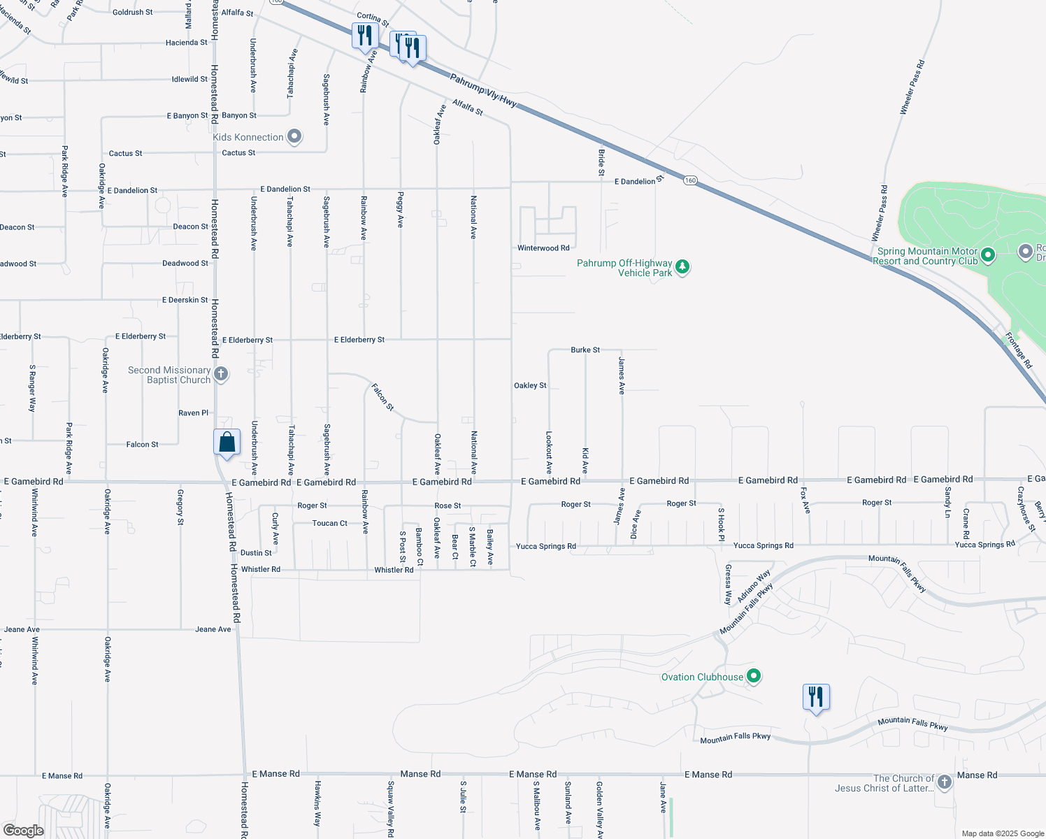 map of restaurants, bars, coffee shops, grocery stores, and more near 3801 Malibou Avenue in Pahrump
