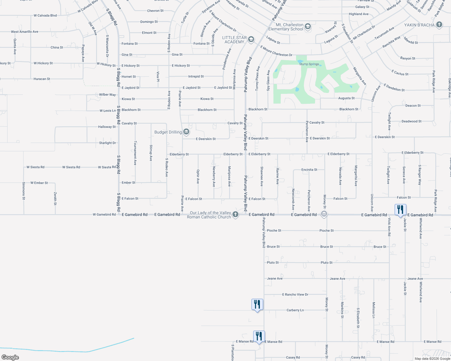 map of restaurants, bars, coffee shops, grocery stores, and more near 3720 Mariposa Avenue in Pahrump