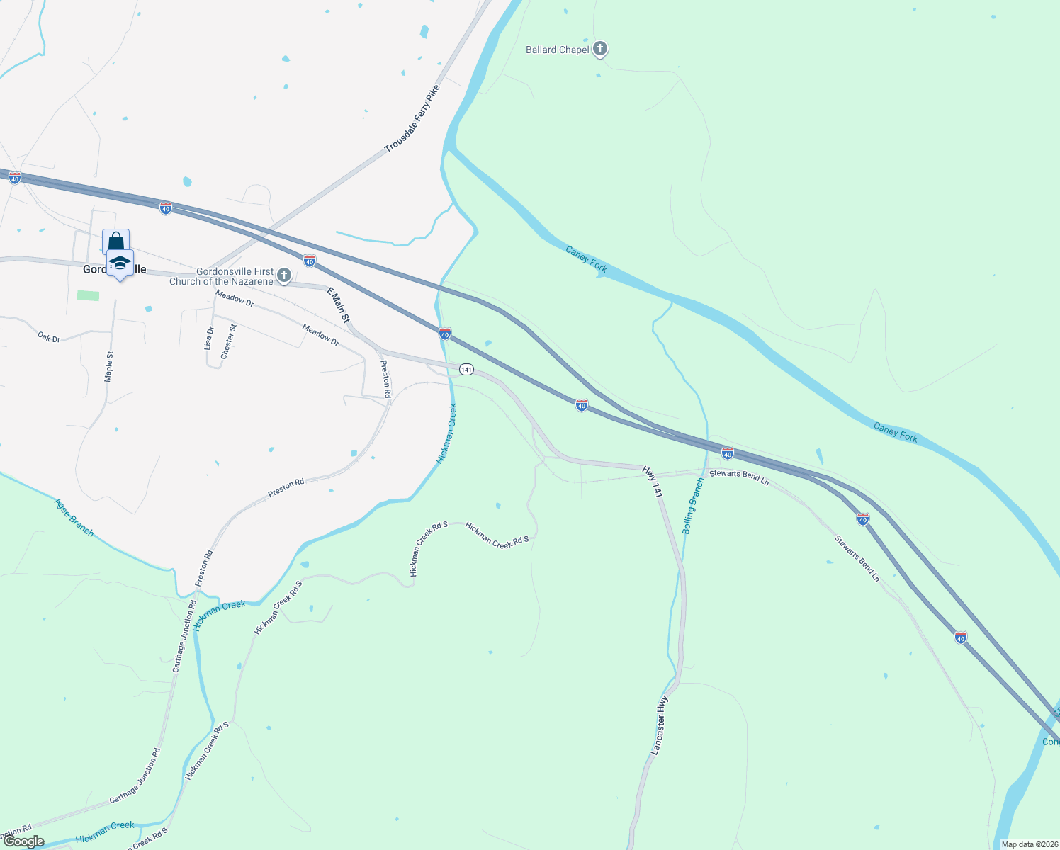 map of restaurants, bars, coffee shops, grocery stores, and more near 196 Lancaster Highway in Hickman