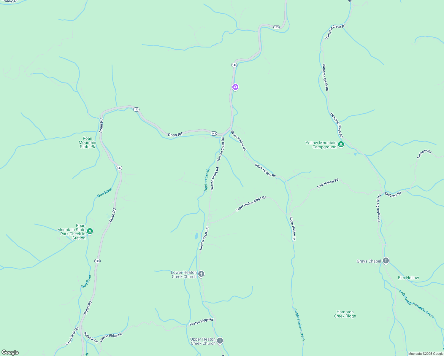 map of restaurants, bars, coffee shops, grocery stores, and more near 171 Heaton Creek Road in Roan Mountain
