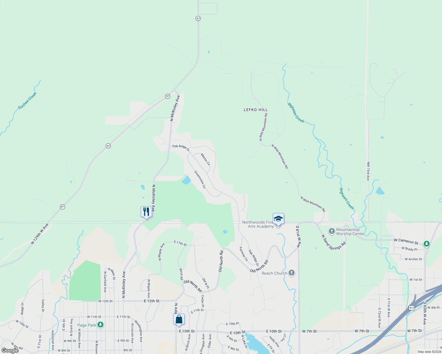 map of restaurants, bars, coffee shops, grocery stores, and more near 625 Arrowhead Stree in Sand Springs