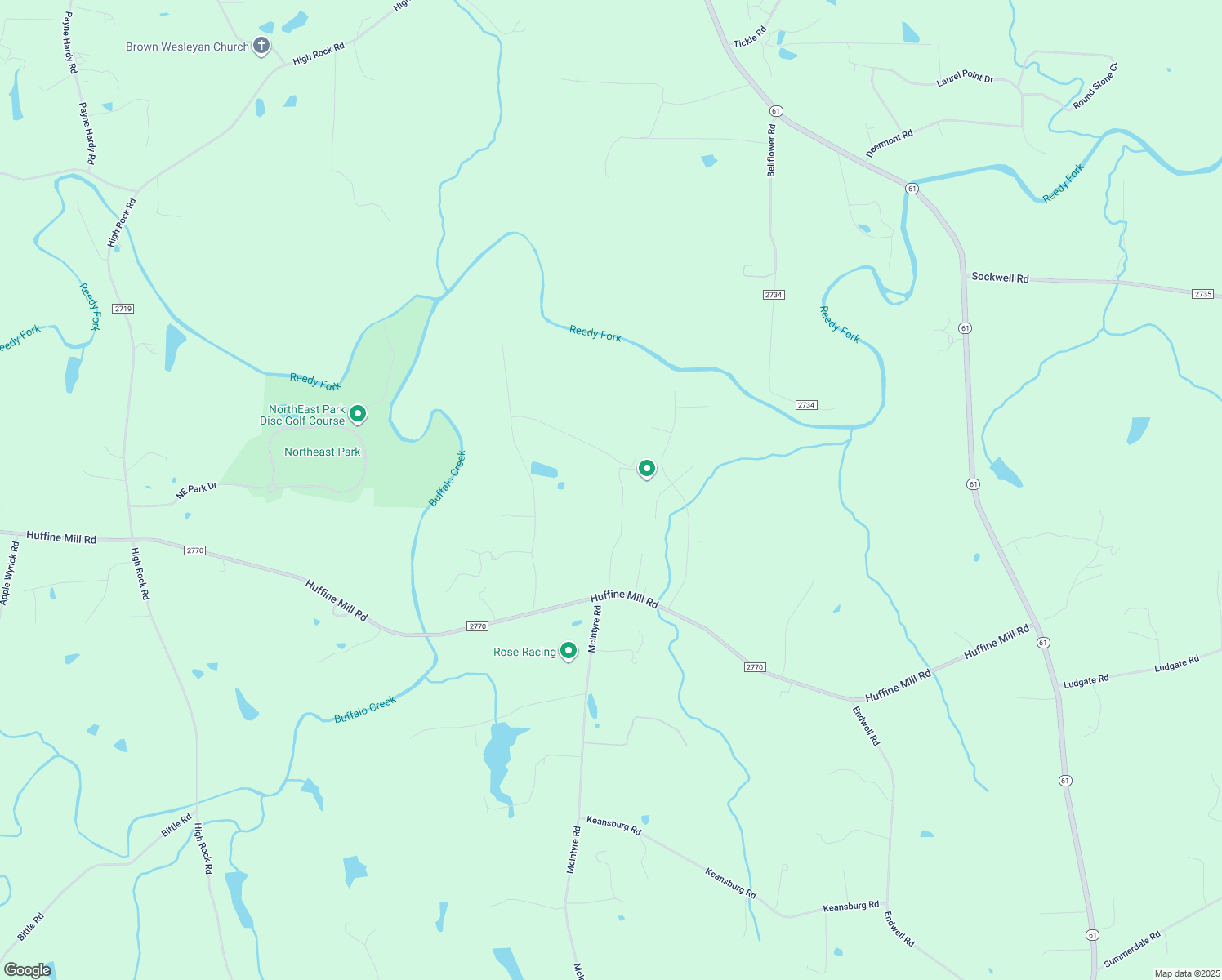 map of restaurants, bars, coffee shops, grocery stores, and more near 5817 Huffine Ridge Drive in Gibsonville