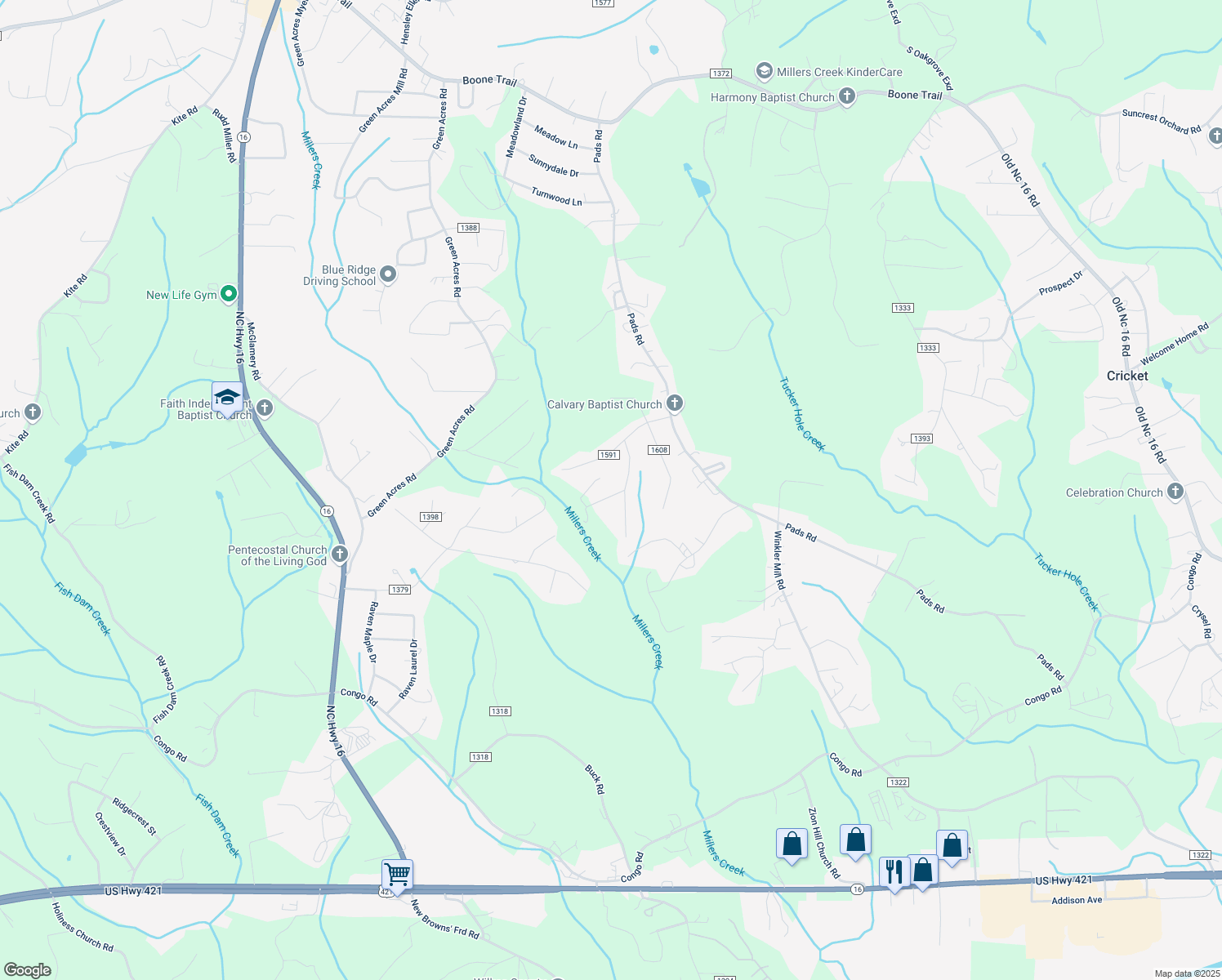 map of restaurants, bars, coffee shops, grocery stores, and more near 274 Dixie Hill Road in North Wilkesboro
