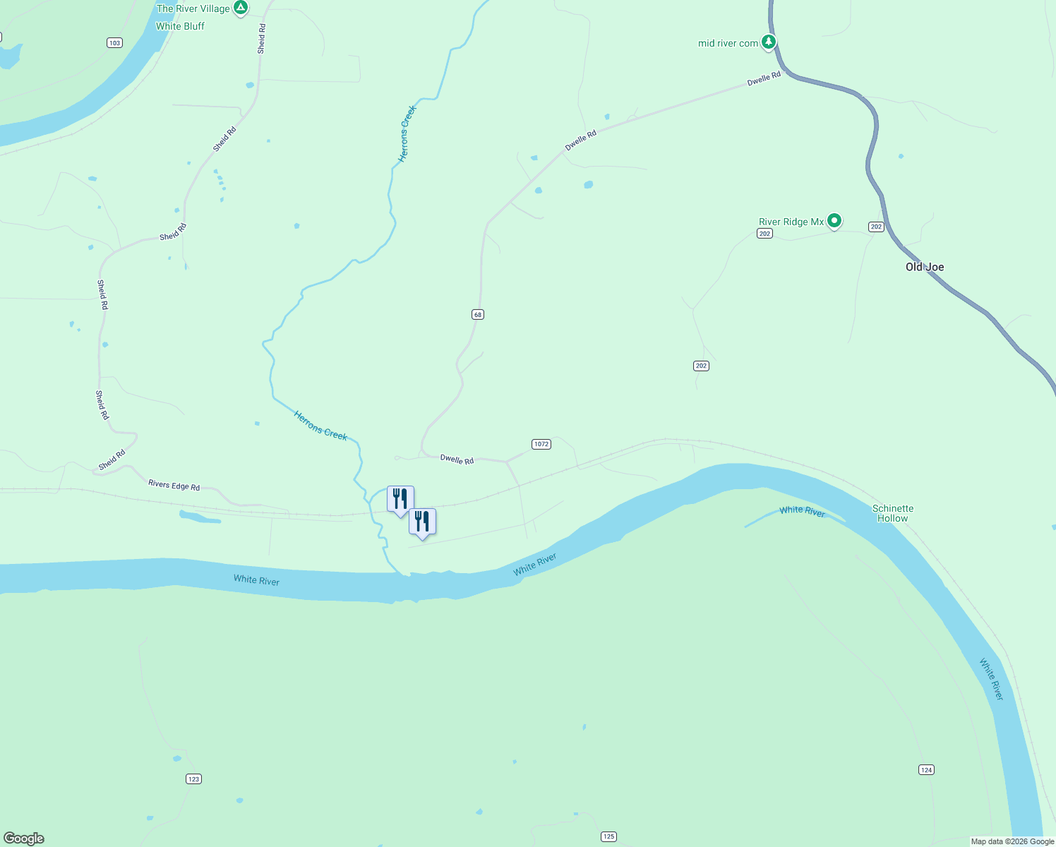 map of restaurants, bars, coffee shops, grocery stores, and more near Co Road 1072 in Norfork