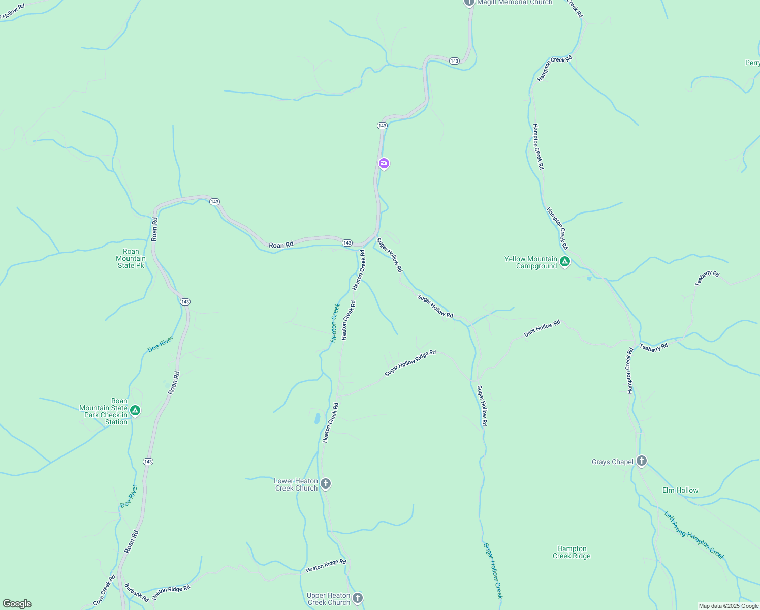 map of restaurants, bars, coffee shops, grocery stores, and more near 171 Heaton Creek Road in Roan Mountain