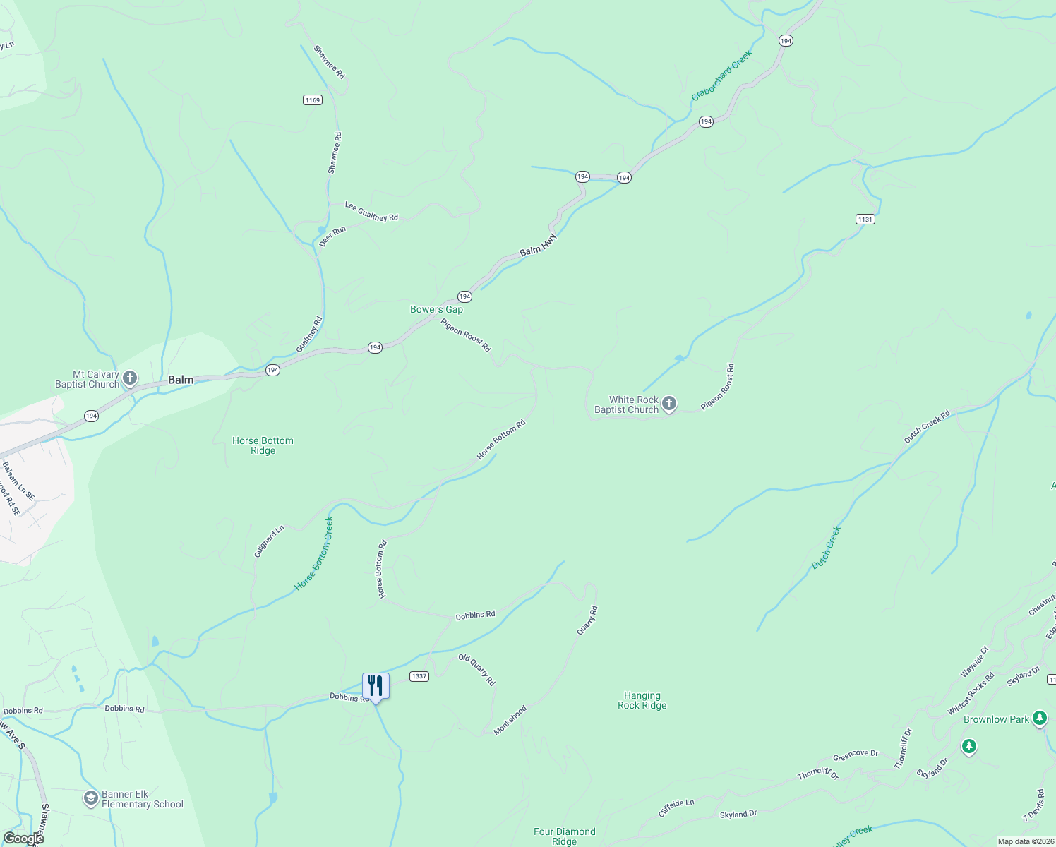 map of restaurants, bars, coffee shops, grocery stores, and more near 1090 Horse Bottom Road in Banner Elk