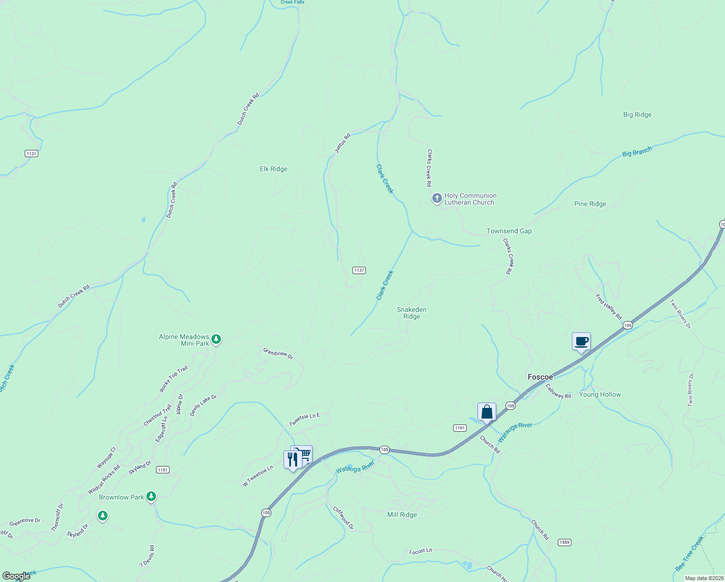 map of restaurants, bars, coffee shops, grocery stores, and more near 501 Nettles Ridge Road in Banner Elk