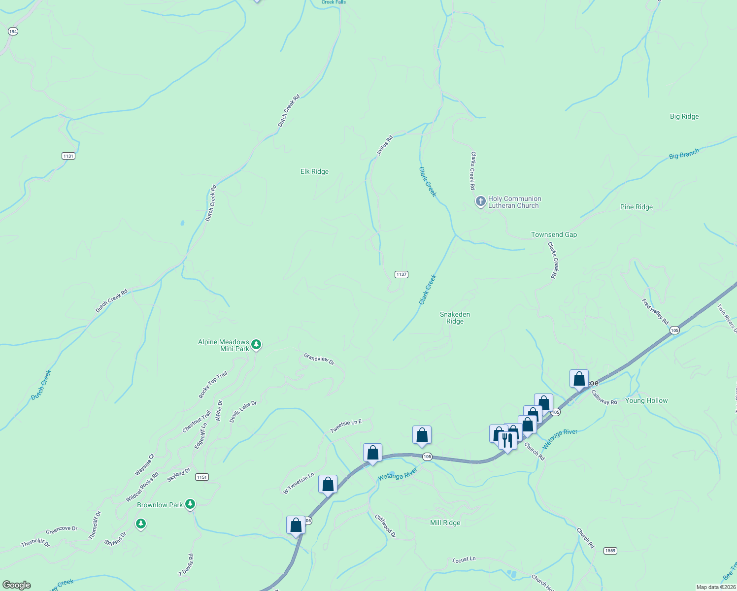 map of restaurants, bars, coffee shops, grocery stores, and more near 685 Nettle's Ridge Rd in Banner Elk