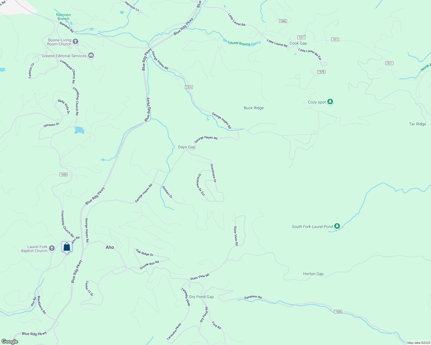 map of restaurants, bars, coffee shops, grocery stores, and more near 1442 Grandview Drive in Boone