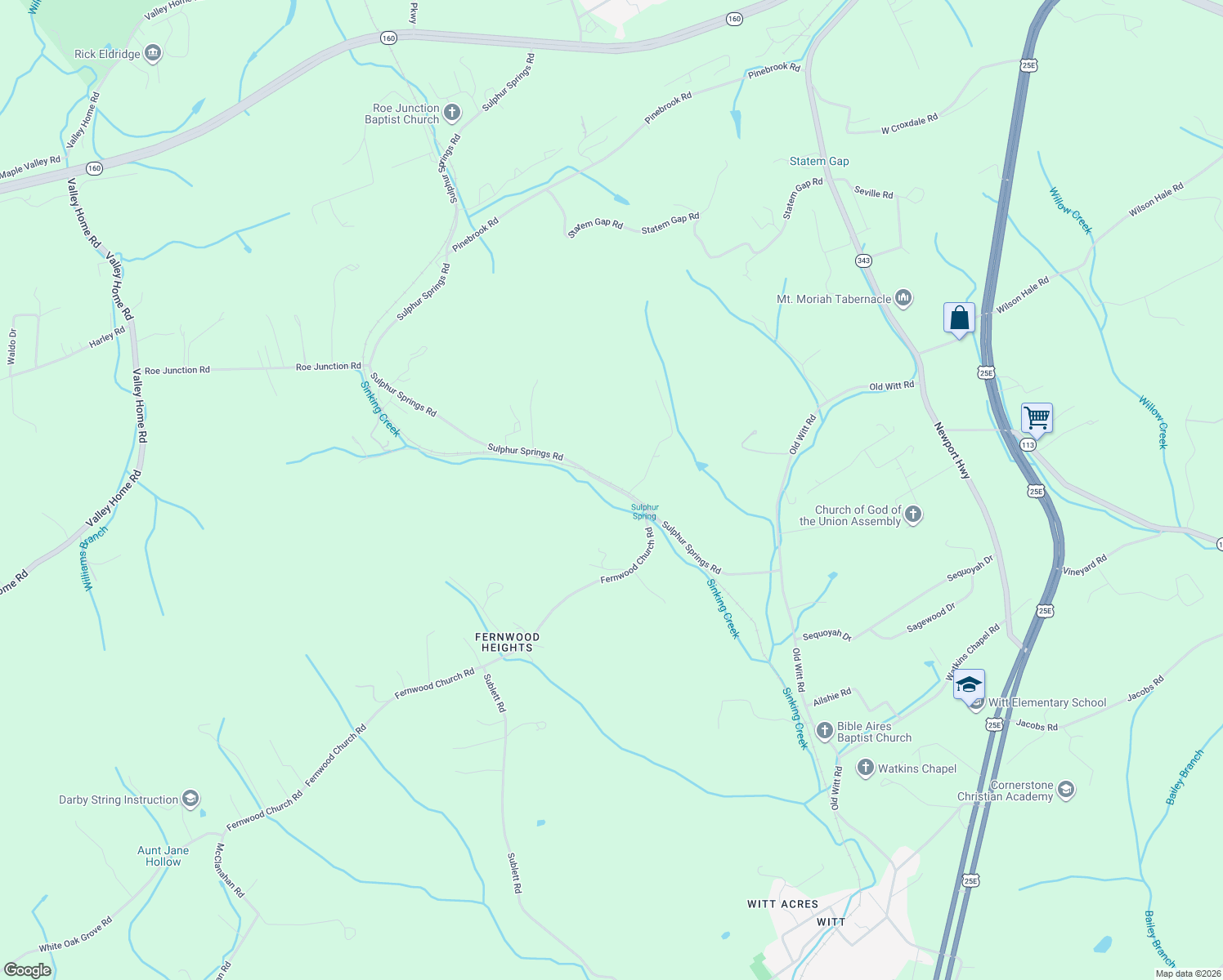 map of restaurants, bars, coffee shops, grocery stores, and more near 3440 Sulphur Springs Road in Morristown