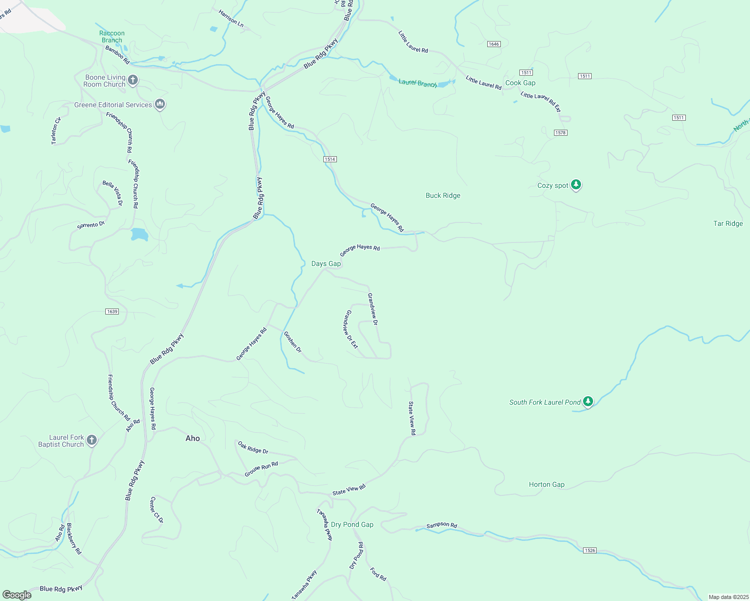 map of restaurants, bars, coffee shops, grocery stores, and more near 1391 Grandview Drive in Boone