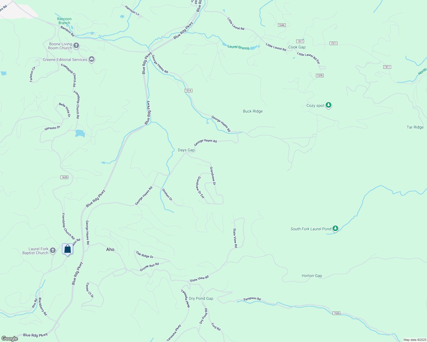 map of restaurants, bars, coffee shops, grocery stores, and more near 1391 Grandview Drive in Boone