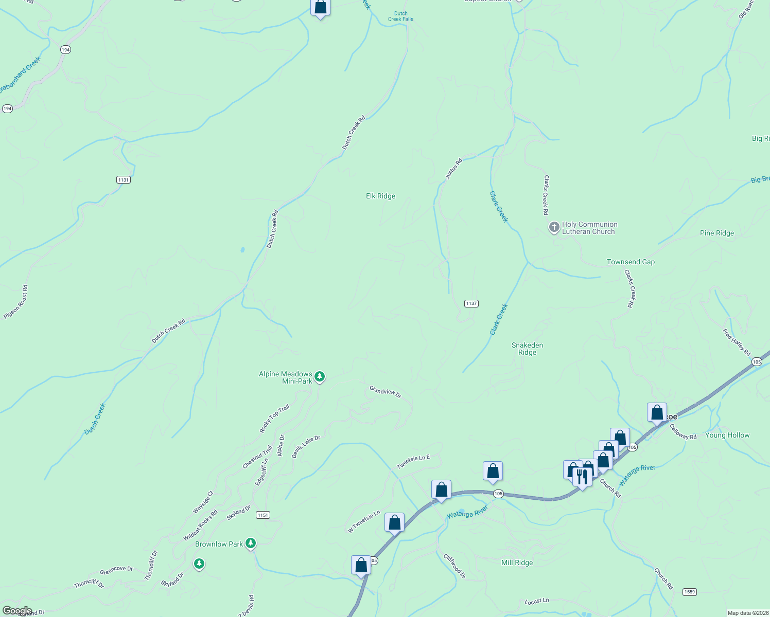 map of restaurants, bars, coffee shops, grocery stores, and more near 685-699 Nettle's Ridge Road in Banner Elk