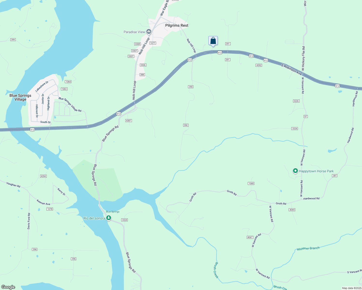 map of restaurants, bars, coffee shops, grocery stores, and more near 20500-20768 Wade Road in Springdale