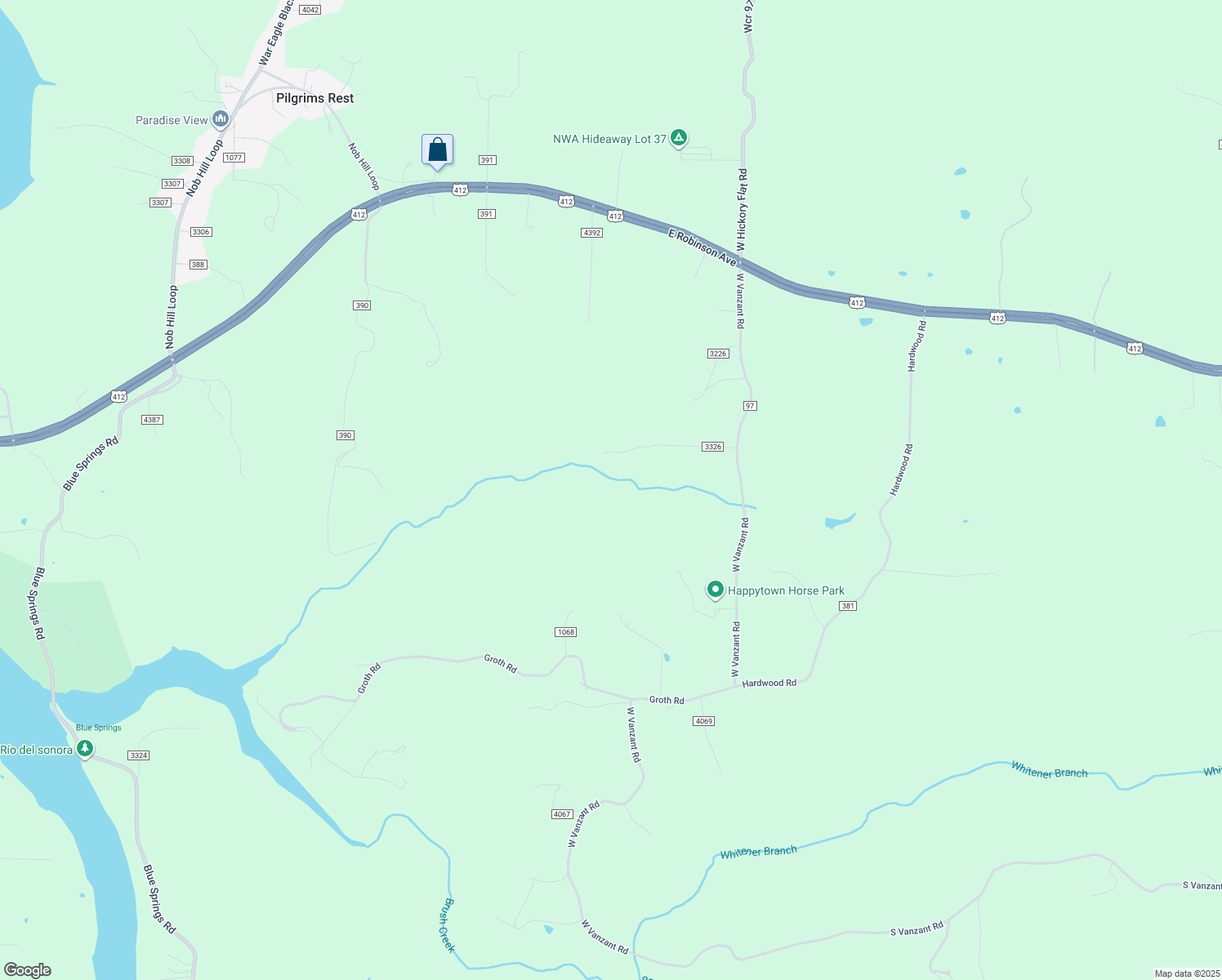 map of restaurants, bars, coffee shops, grocery stores, and more near 20621 West Vanzant Road in Springdale