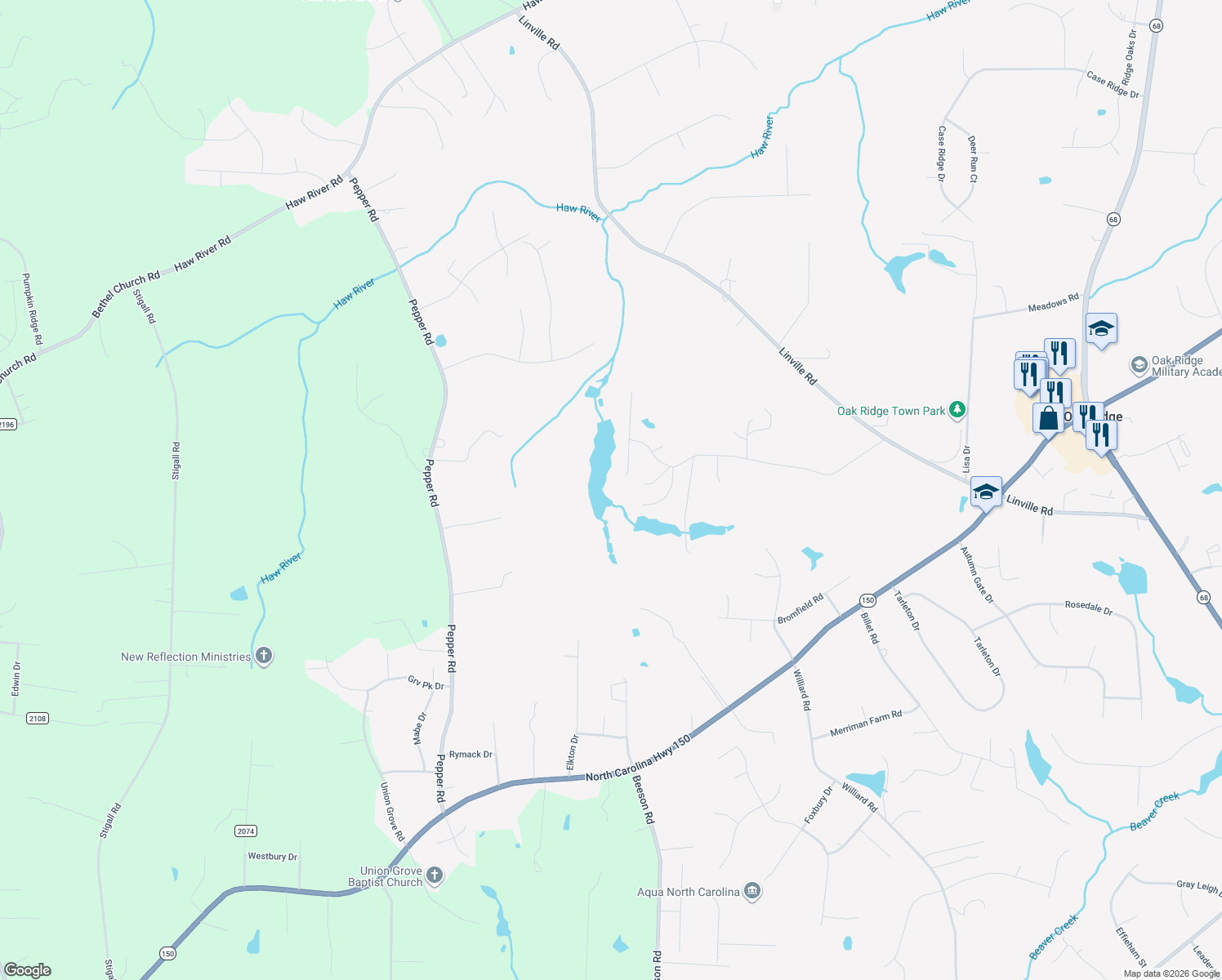 map of restaurants, bars, coffee shops, grocery stores, and more near 6301 Nesting Way in Oak Ridge