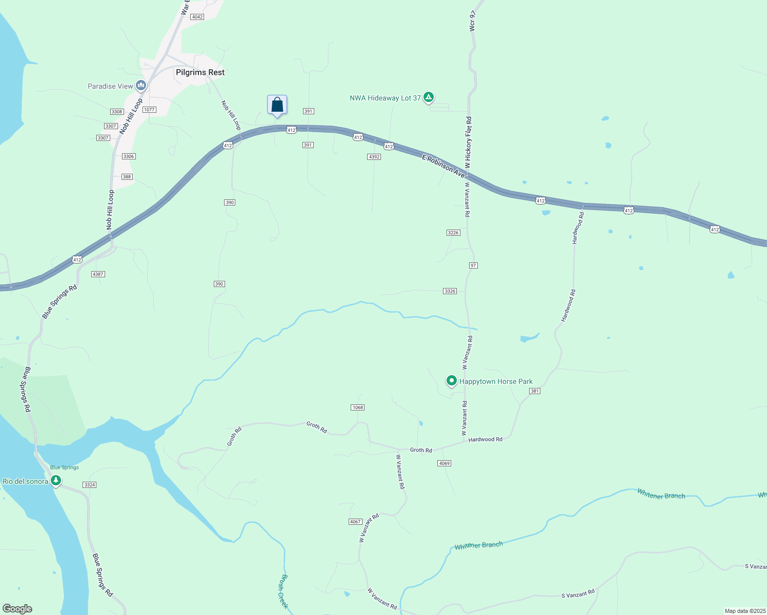 map of restaurants, bars, coffee shops, grocery stores, and more near 20621 West Vanzant Road in Springdale