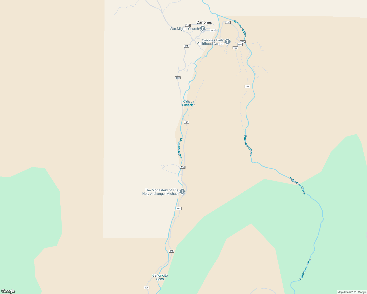 map of restaurants, bars, coffee shops, grocery stores, and more near County Road 198 in Cañones