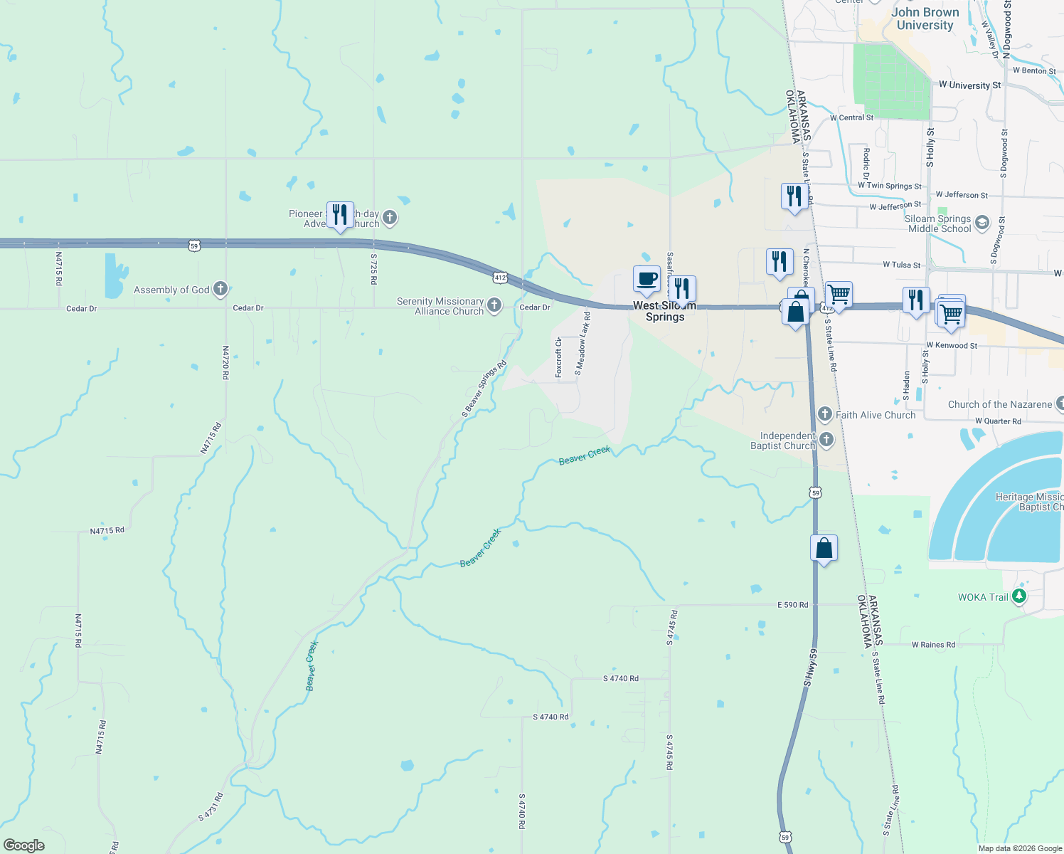map of restaurants, bars, coffee shops, grocery stores, and more near 591 Meadowlark Drive in Watts
