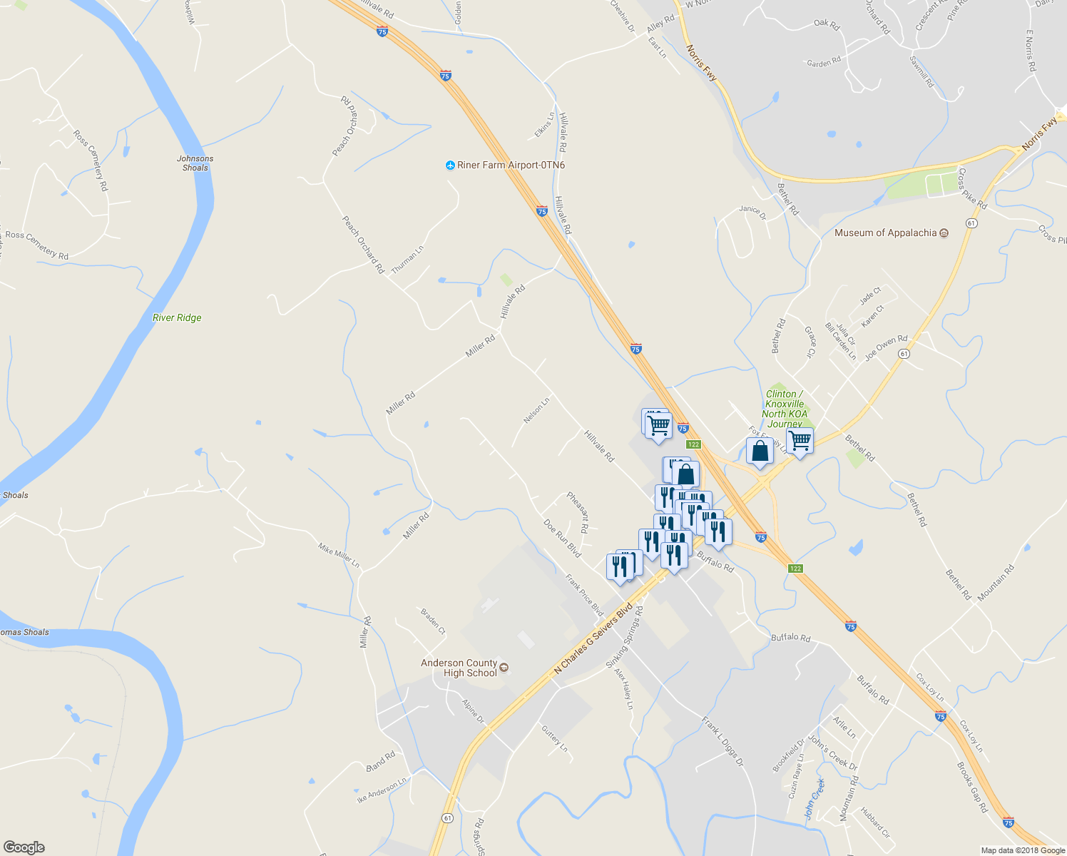 map of restaurants, bars, coffee shops, grocery stores, and more near 125 Nelson Lane in Clinton