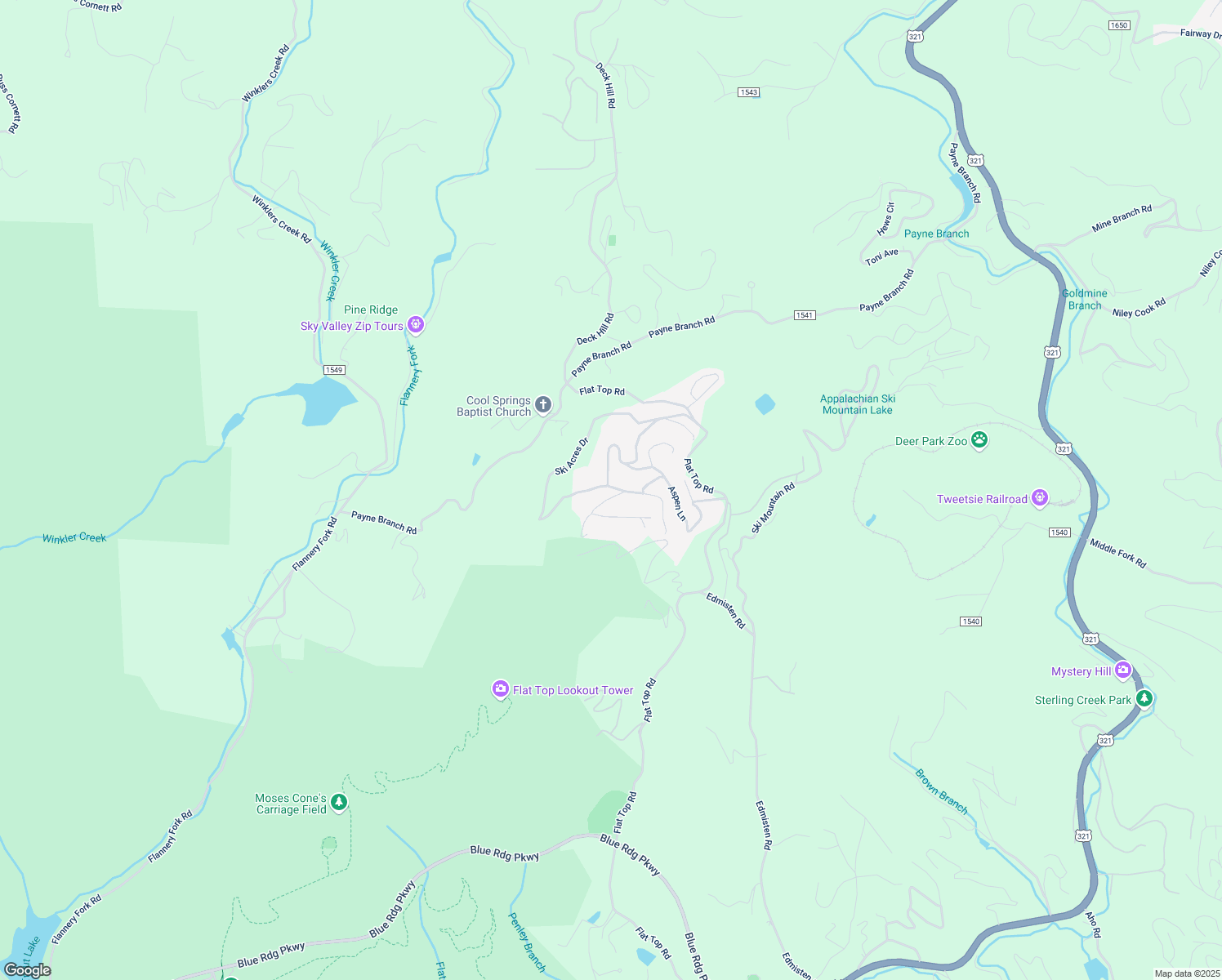 map of restaurants, bars, coffee shops, grocery stores, and more near 1030 Ski Acres Drive in Blowing Rock