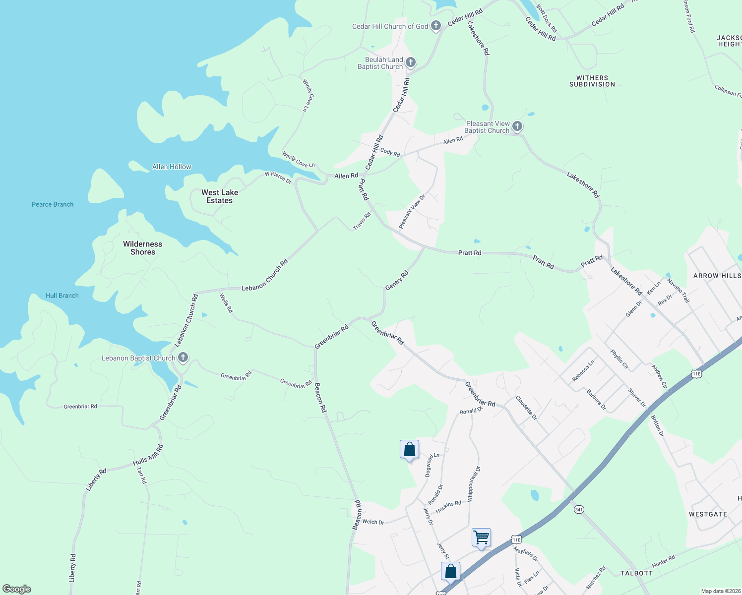 map of restaurants, bars, coffee shops, grocery stores, and more near 1255 Gentry Rd in Hamblen