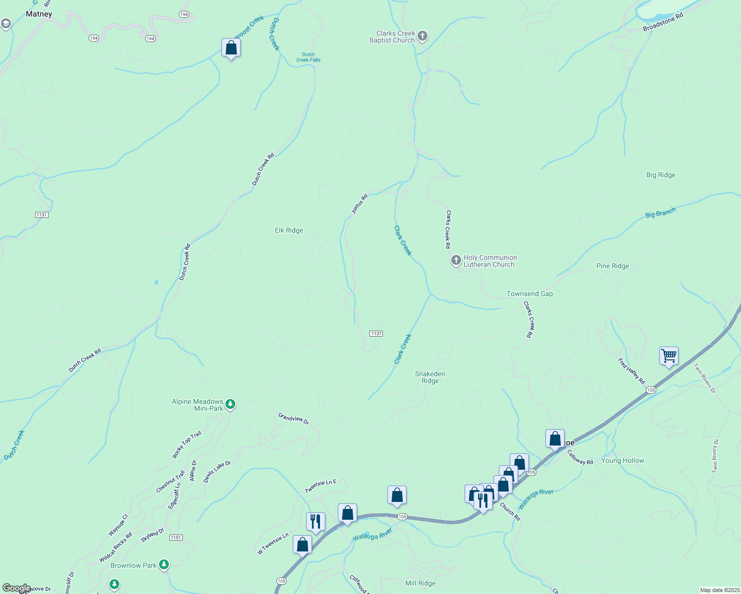 map of restaurants, bars, coffee shops, grocery stores, and more near 293 Nettles Ridge Road in Banner Elk