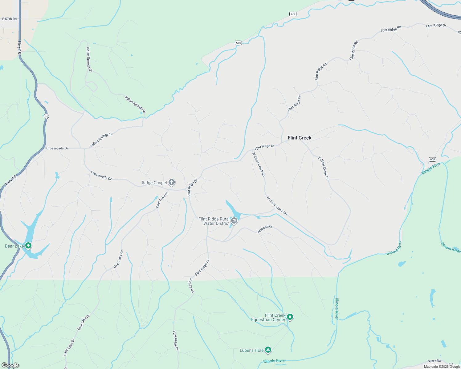 map of restaurants, bars, coffee shops, grocery stores, and more near Highland Road in Flint Creek