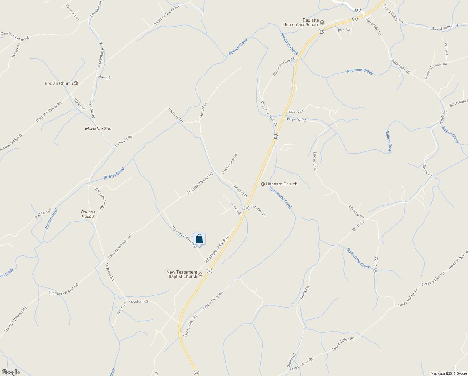 map of restaurants, bars, coffee shops, grocery stores, and more near 131 Hansard Road in Maynardville