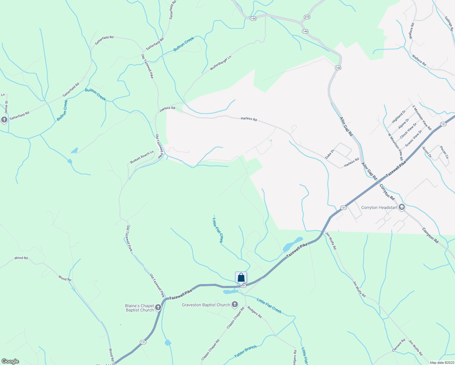 map of restaurants, bars, coffee shops, grocery stores, and more near 128 Hill Top Lane in Corryton