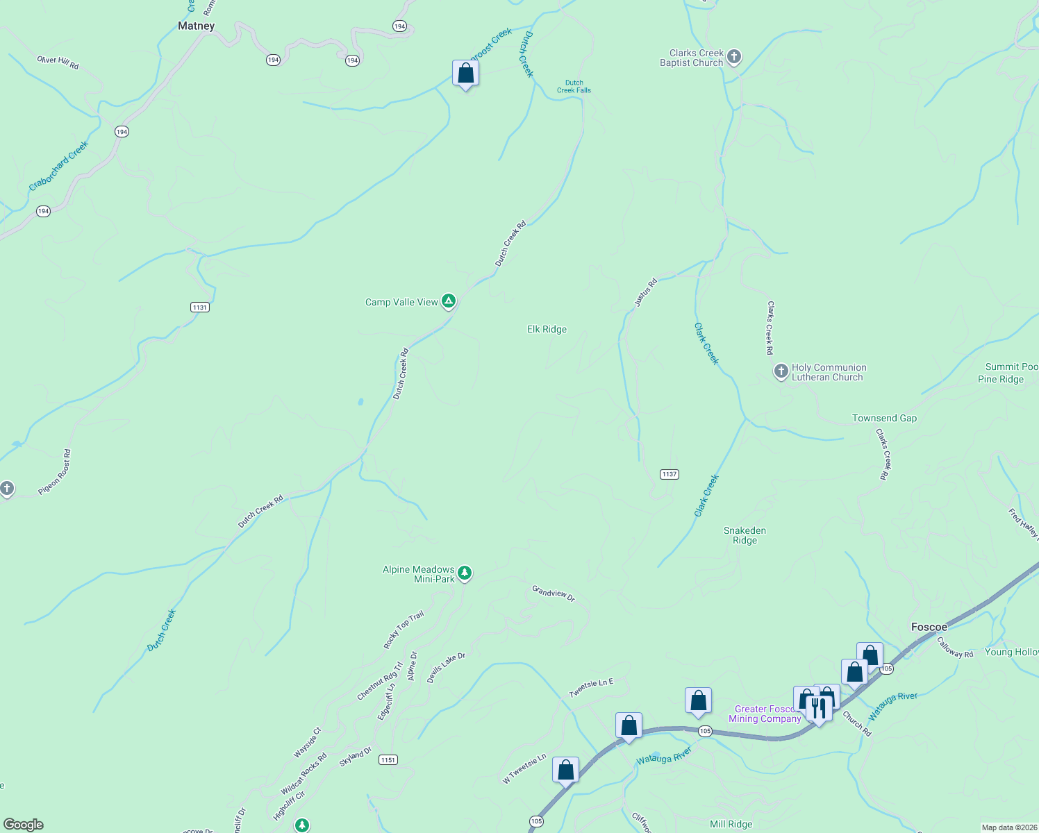 map of restaurants, bars, coffee shops, grocery stores, and more near 420 Larkspur Trail in Banner Elk