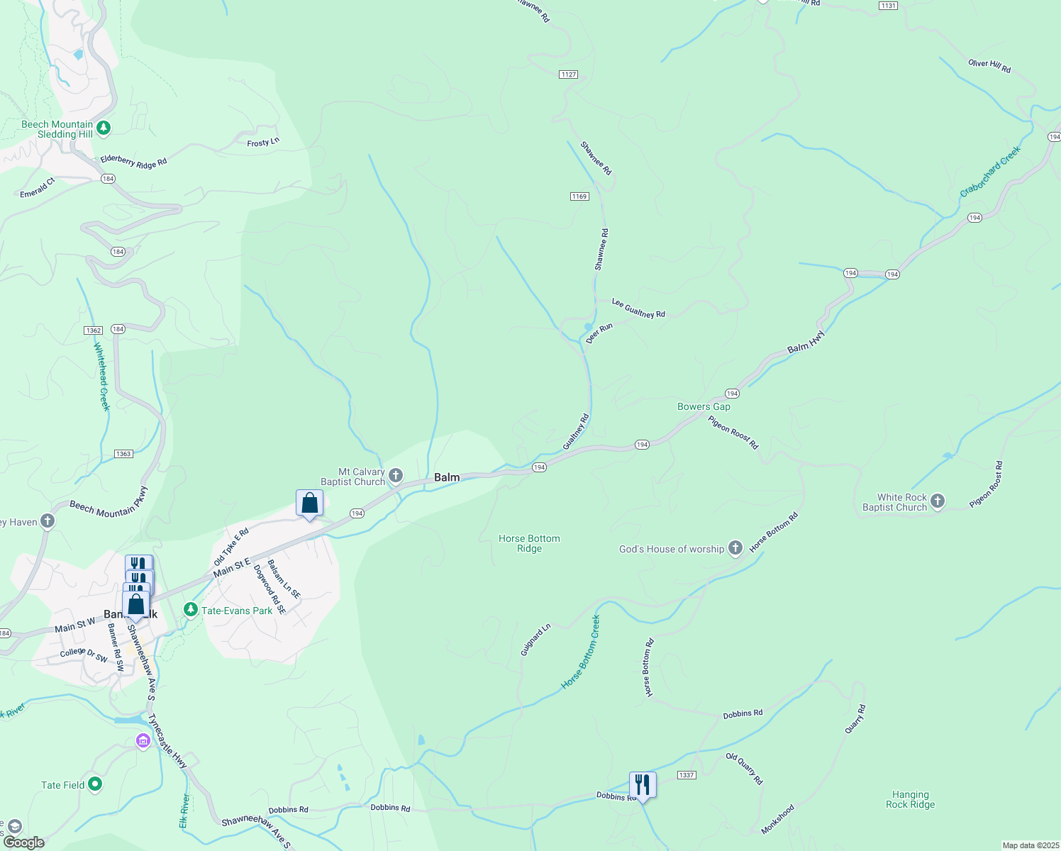 map of restaurants, bars, coffee shops, grocery stores, and more near in Banner Elk