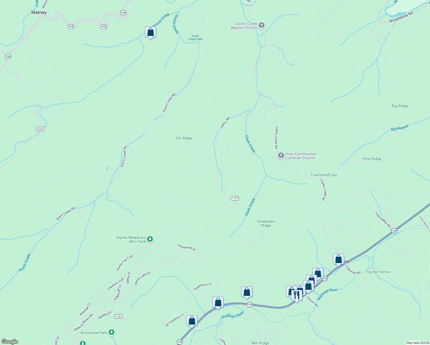 map of restaurants, bars, coffee shops, grocery stores, and more near 145 Larkspur Trail in Banner Elk