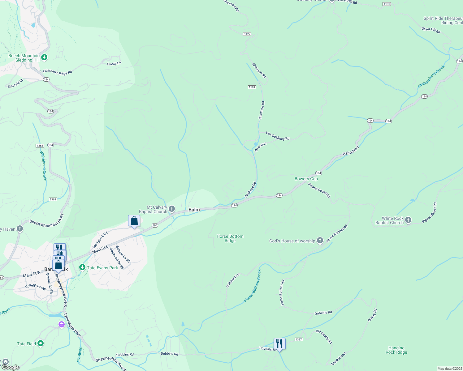 map of restaurants, bars, coffee shops, grocery stores, and more near in Banner Elk