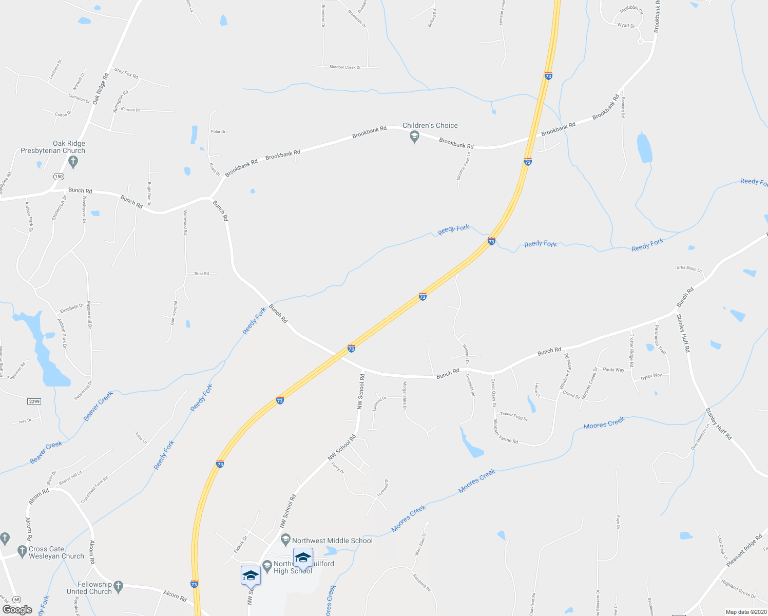 map of restaurants, bars, coffee shops, grocery stores, and more near 5366 Bunch Road in Summerfield