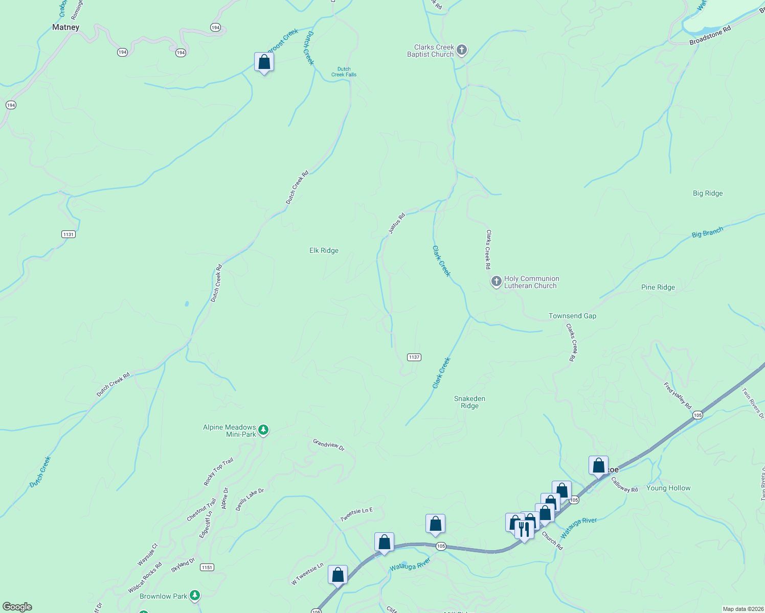 map of restaurants, bars, coffee shops, grocery stores, and more near 145 Larkspur Trail in Banner Elk