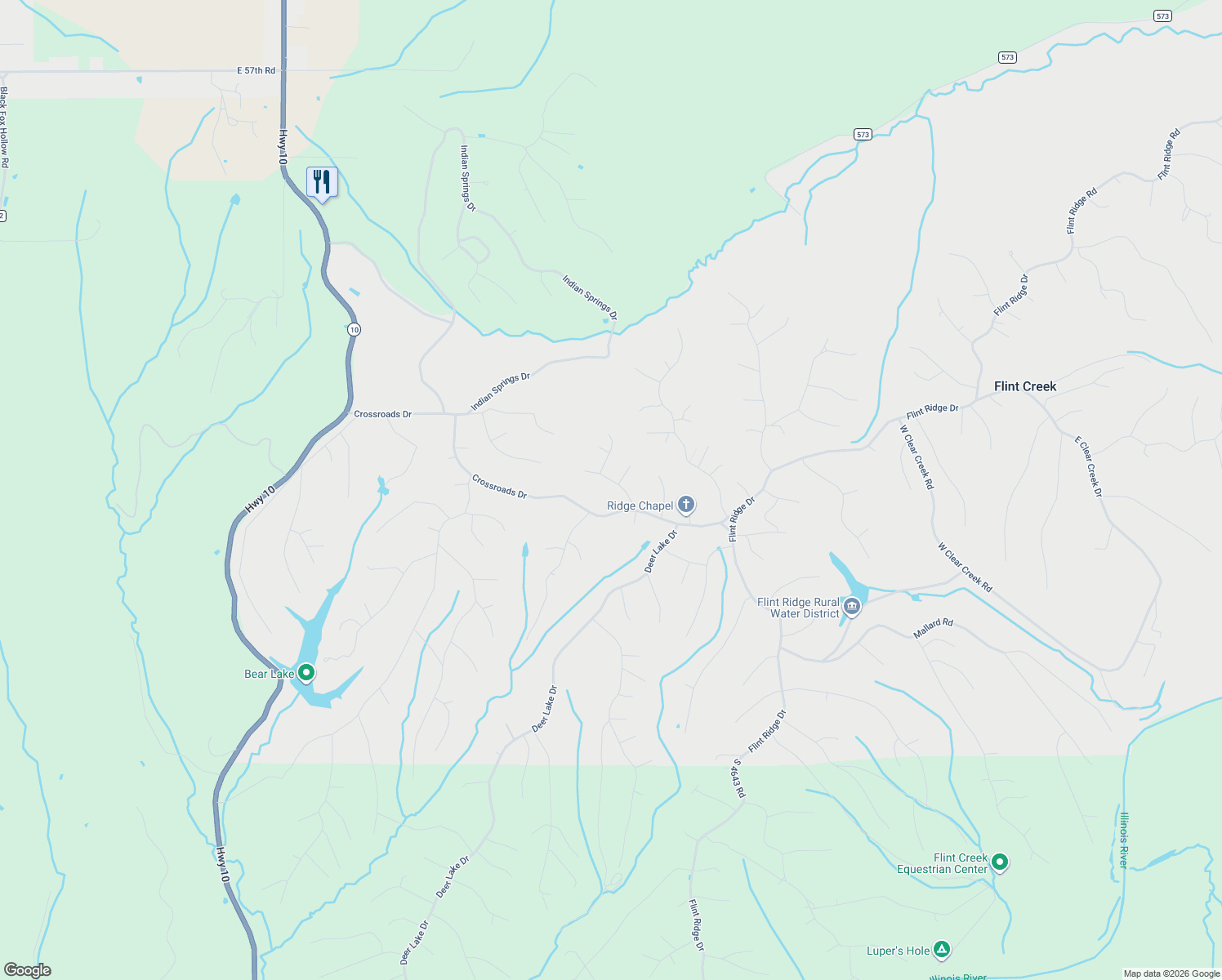 map of restaurants, bars, coffee shops, grocery stores, and more near 321 Crossroads Drive in Colcord