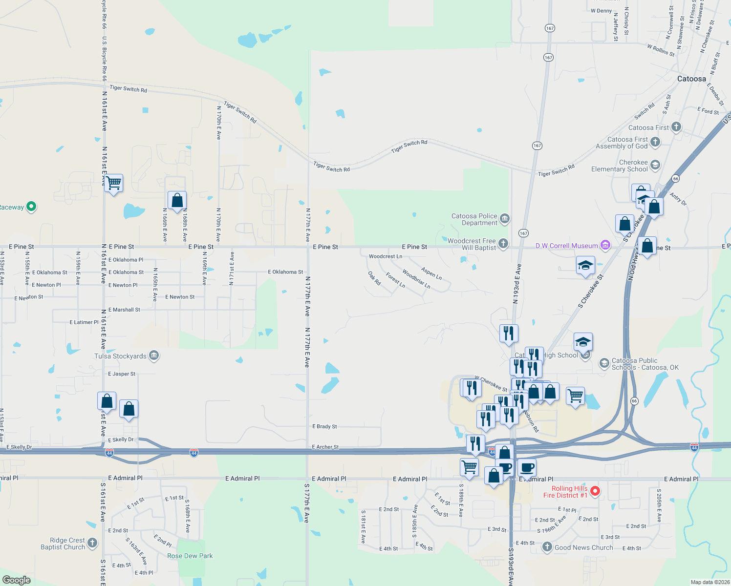 map of restaurants, bars, coffee shops, grocery stores, and more near 1274 Sleepy Hollow in Catoosa