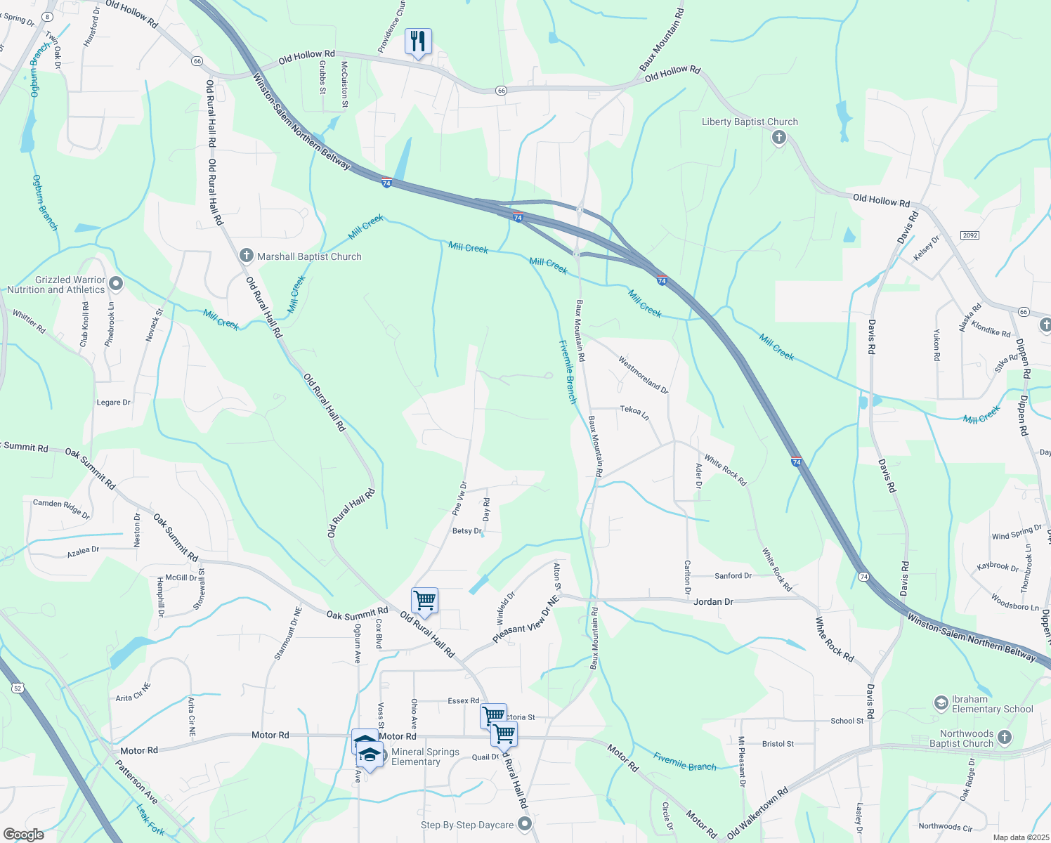 map of restaurants, bars, coffee shops, grocery stores, and more near 136 Morgan Road in Winston-Salem