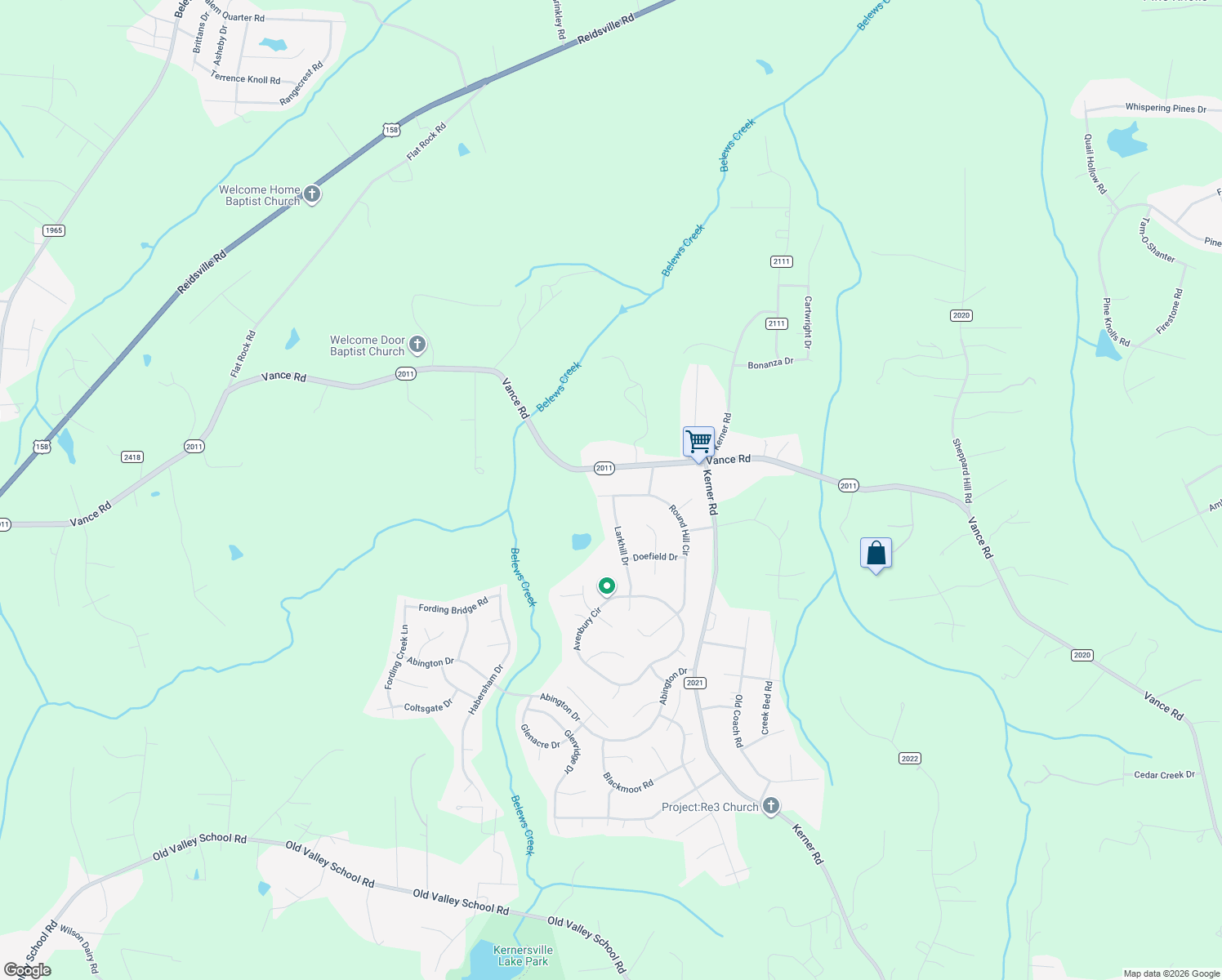 map of restaurants, bars, coffee shops, grocery stores, and more near 1785 Round Hill Circle in Kernersville