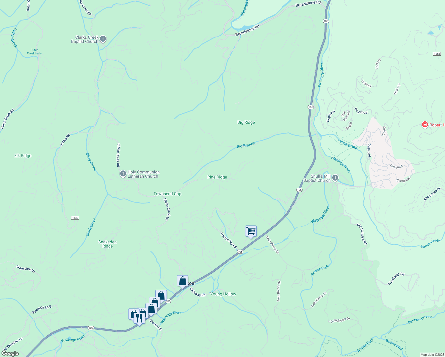 map of restaurants, bars, coffee shops, grocery stores, and more near 151 Red Tail Summit in Boone
