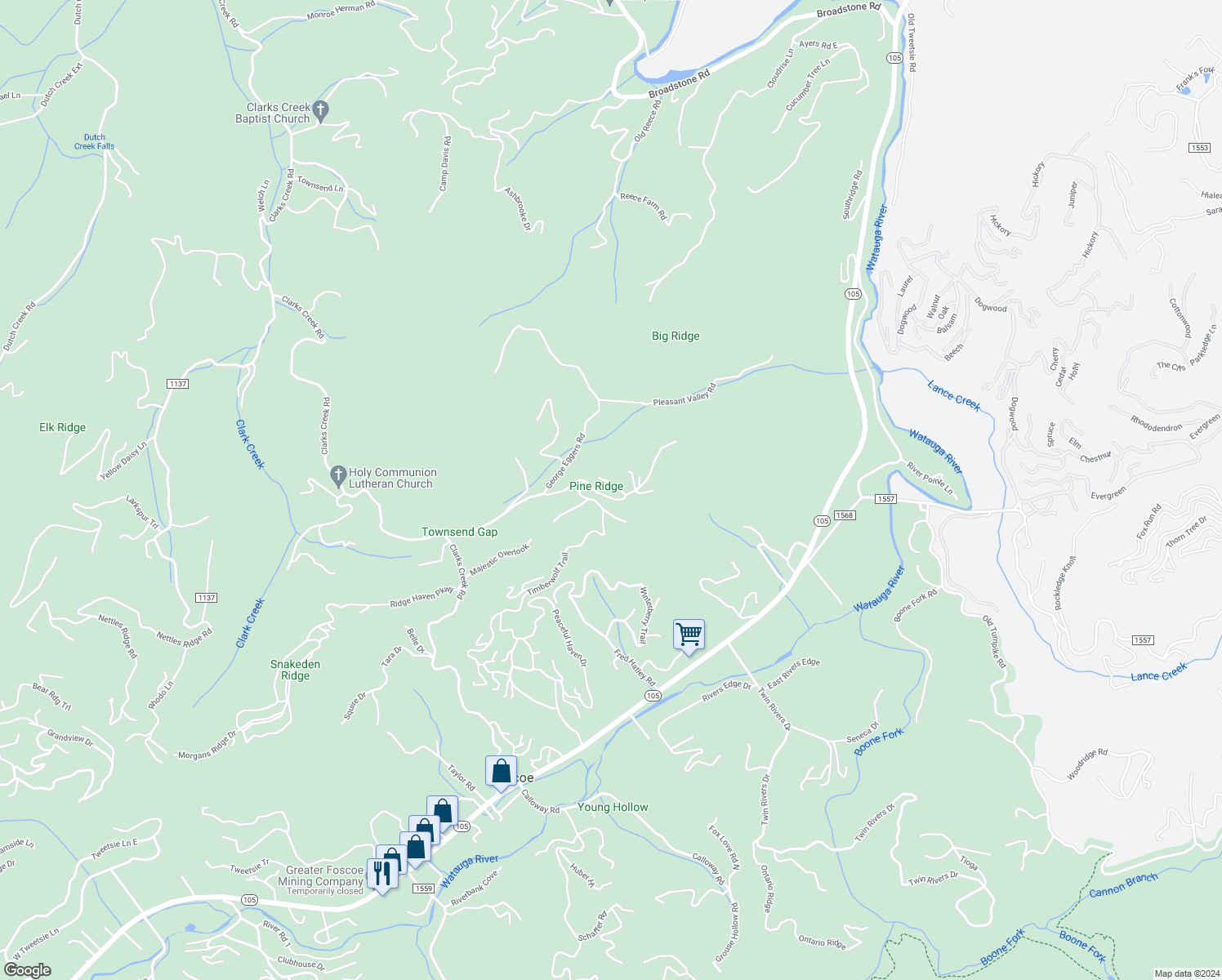 map of restaurants, bars, coffee shops, grocery stores, and more near 151 Red Tail Summit in Boone