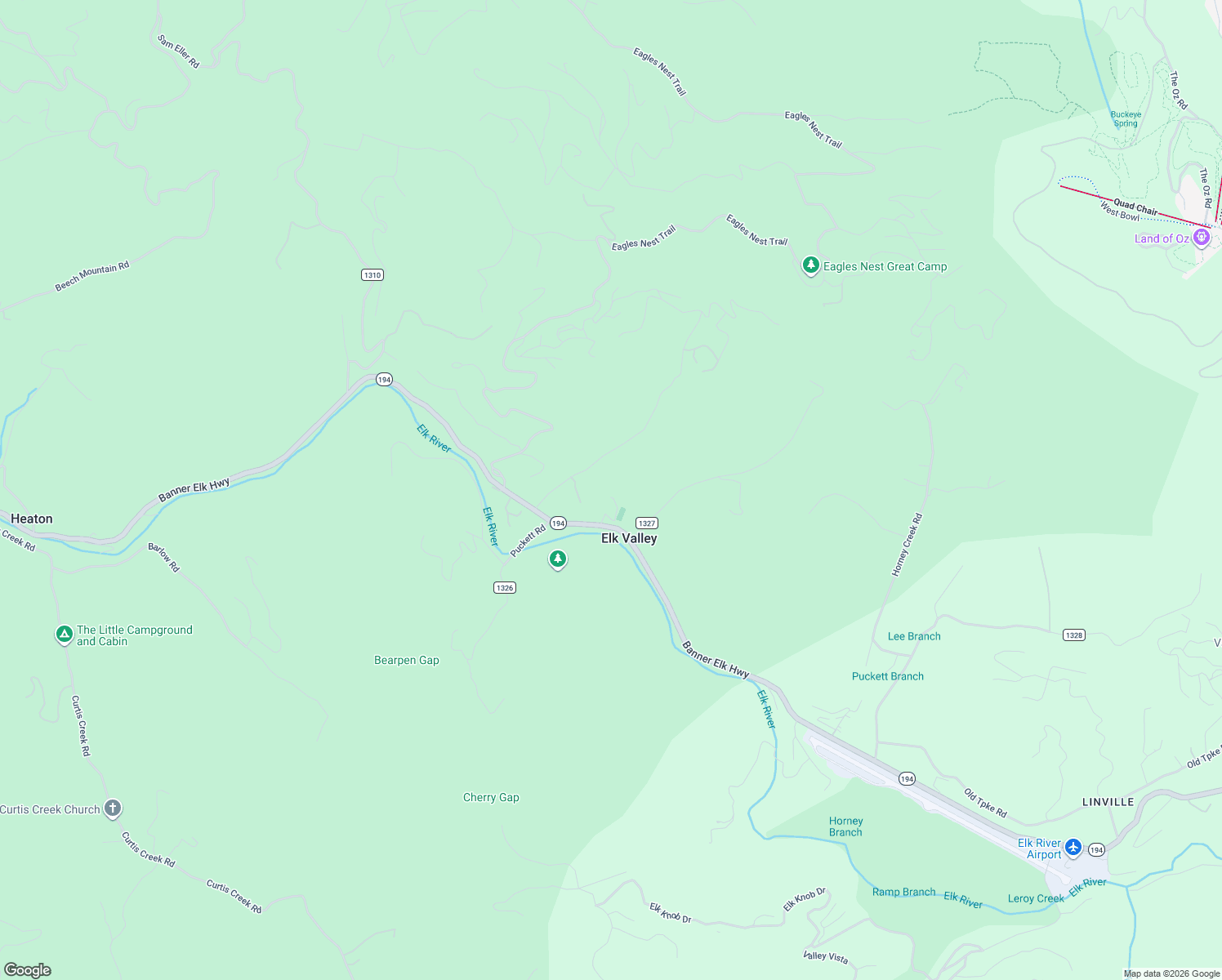 map of restaurants, bars, coffee shops, grocery stores, and more near 883 Reuben Wooten Road in Banner Elk