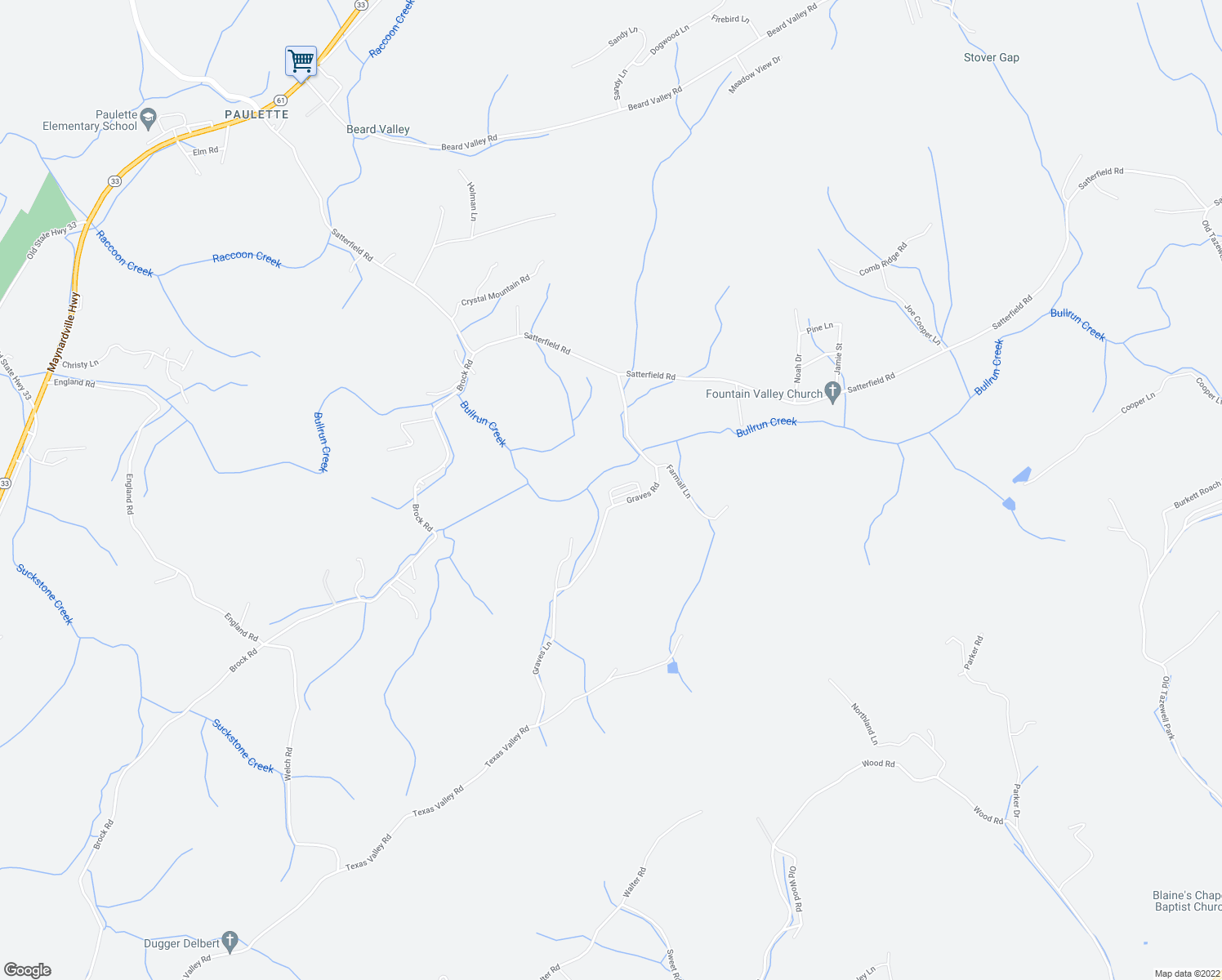 map of restaurants, bars, coffee shops, grocery stores, and more near 9365 Graves Road in Maynardville