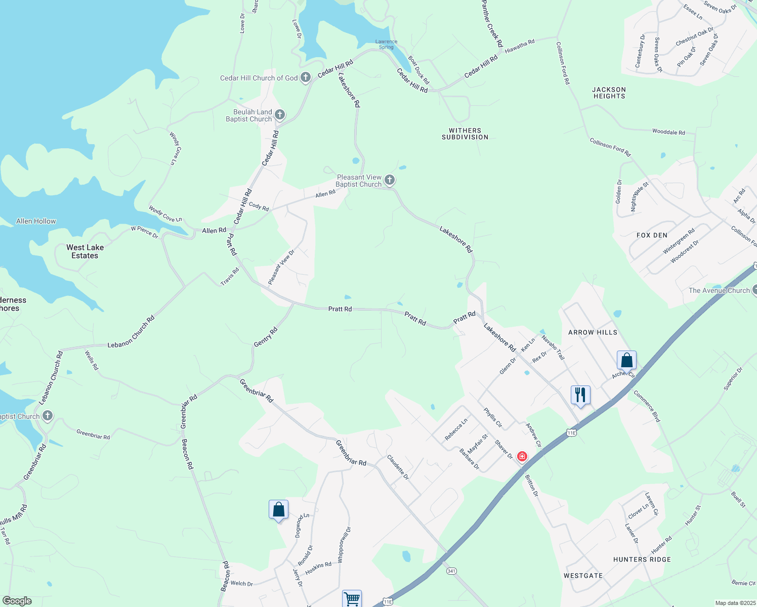 map of restaurants, bars, coffee shops, grocery stores, and more near 1200 Pratt Road in Talbott