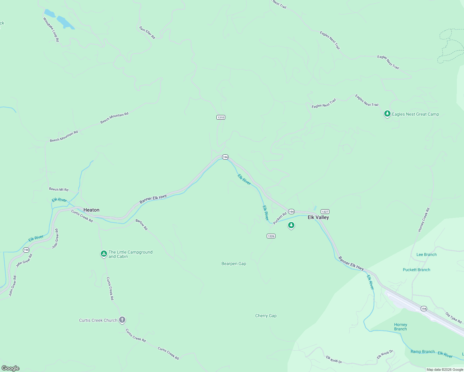 map of restaurants, bars, coffee shops, grocery stores, and more near 258-446 River Run Rd in Banner Elk