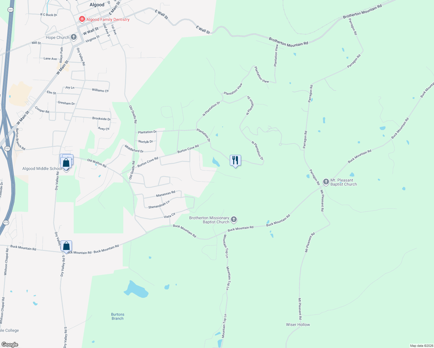 map of restaurants, bars, coffee shops, grocery stores, and more near 465 S Plantation Dr in Cookeville