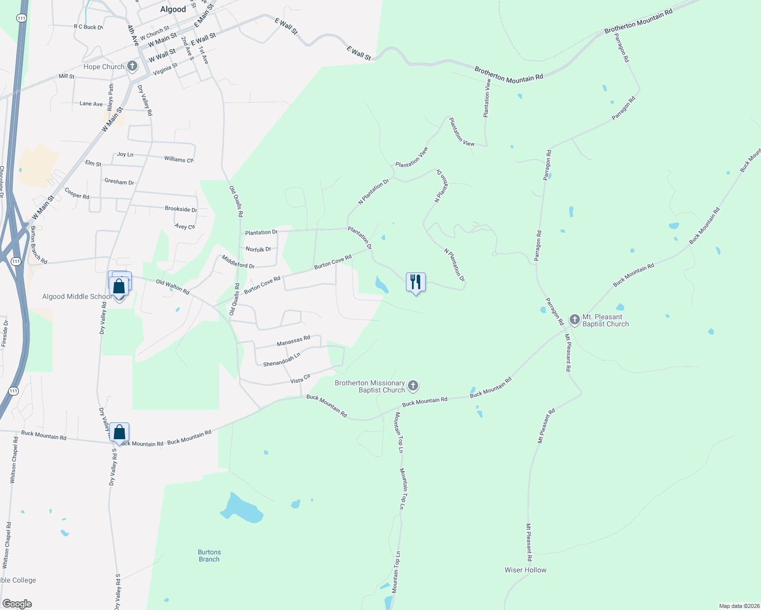 map of restaurants, bars, coffee shops, grocery stores, and more near 465 South Plantation Drive in Cookeville