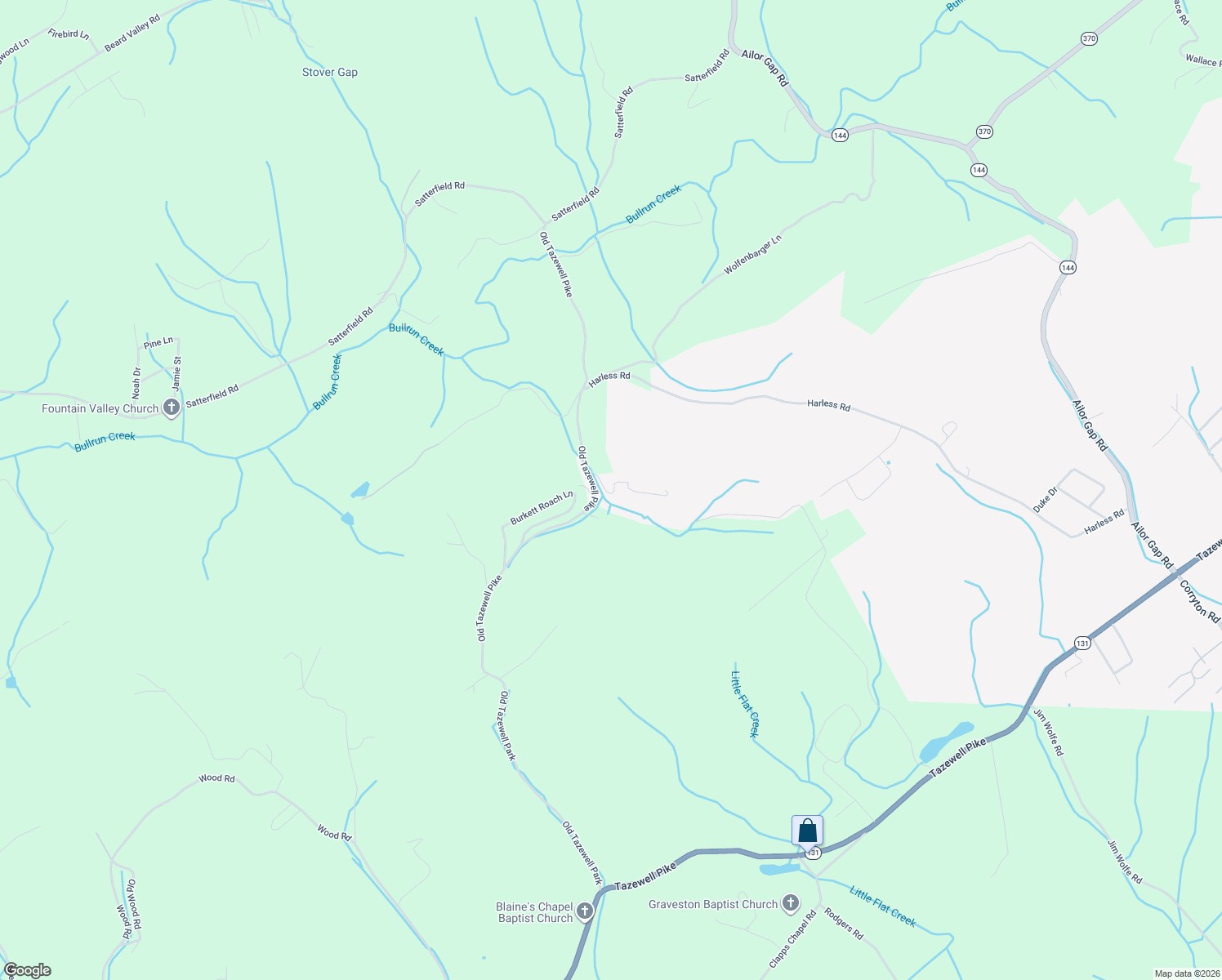 map of restaurants, bars, coffee shops, grocery stores, and more near 8954 Old Tazewell Pike in Plainview