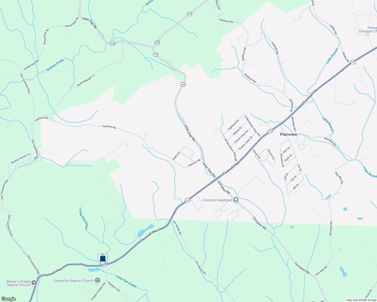 map of restaurants, bars, coffee shops, grocery stores, and more near 127 Baron Circle in Corryton